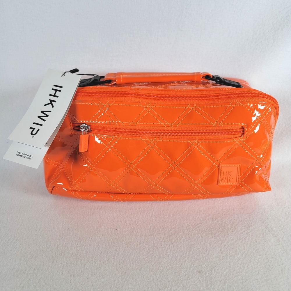 IHKWIP Womens The Carry It All Quilted Patent Cosmetic Case Orange Travel Raver